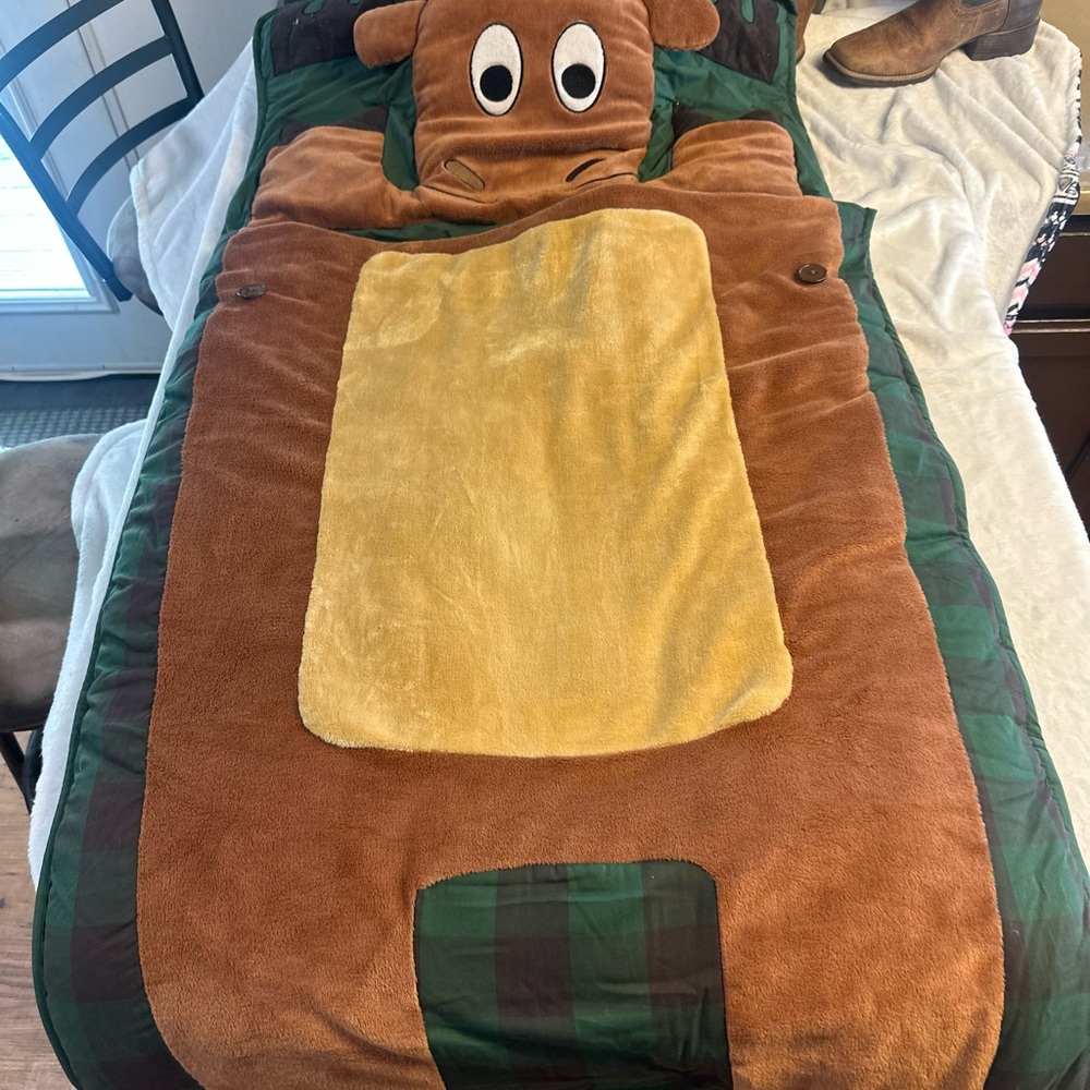 Kids' Animal-Themed Brown and Green Sleeping Bag